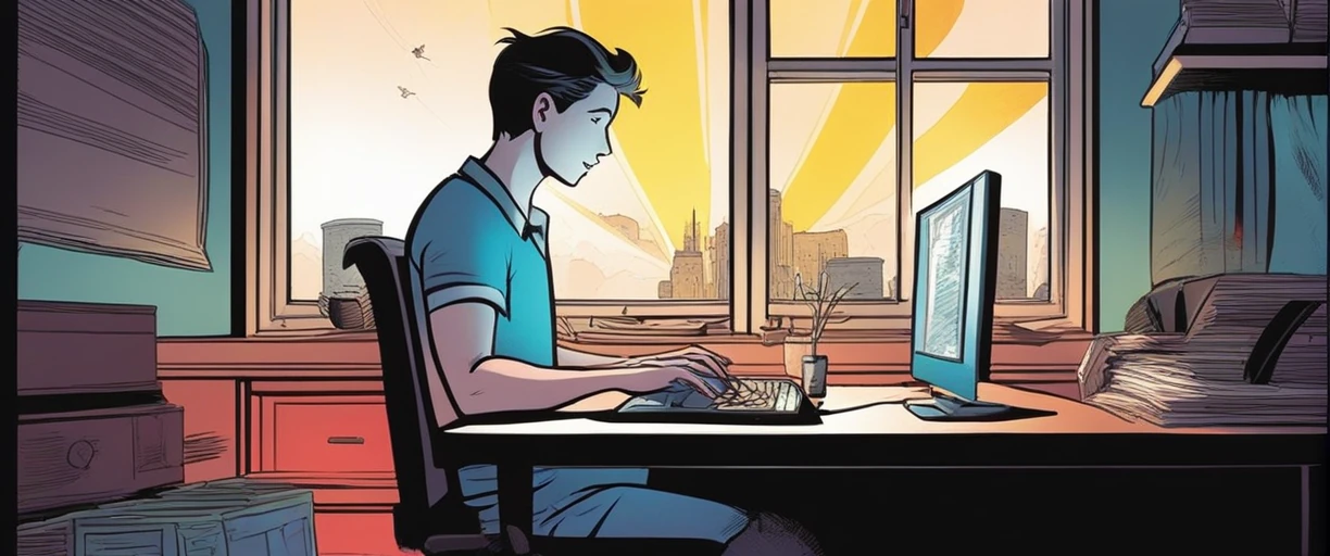 A writer working at his desk